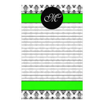Monogramme rayé par damassé verte et blanche perso papiers à lettres