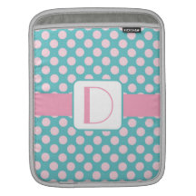 Monogramme rose et bleu de pois poches iPad