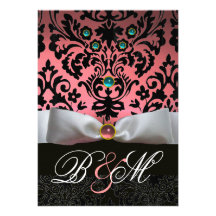 MONOGRAMME ROSE TURQUOISE DE DAMASSÉ DE NOIR BLEU  CARTON D'INVITATION