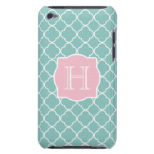 Monogramme rose vert clair de Quatrefoil Étui iPod Touch
