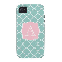 Monogramme rose vert clair de Quatrefoil Coques iPhone 4