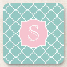 Monogramme rose vert clair de Quatrefoil Sous-bocks