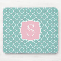 Monogramme rose vert clair de Quatrefoil Tapis De Souris