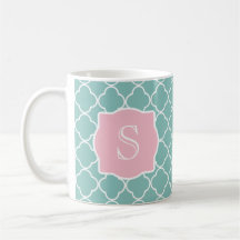 Monogramme rose vert clair de Quatrefoil Tasse