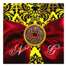 MONOGRAMME ROUGE DE DAMASSÉ DE NOIR DE JAUNE D'OR  CARTON D'INVITATION