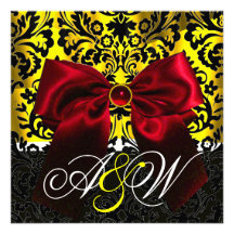 MONOGRAMME ROUGE DE DAMASSÉ DE NOIR DE JAUNE D'OR  CARTONS D'INVITATION
