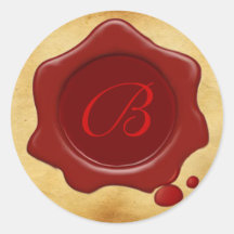 Monogramme ROUGE de PARCHEMIN de JOINT de CIRE Autocollant Rond