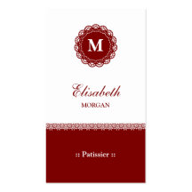 Monogramme rouge élégant de dentelle de Patissier Cartes De Visite Professionnelles