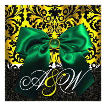MONOGRAMME VERT DE DAMASSÉ DE NOIR DE JAUNE D'OR D INVITATION PERSONNALISABLE