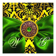 MONOGRAMME VERT DE DAMASSÉ DE NOIR DE JAUNE D'OR D CARTONS D'INVITATION