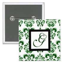 MONOGRAMME VERT ET BLANC DE CARRÉ DE DAMASSÉ BADGE