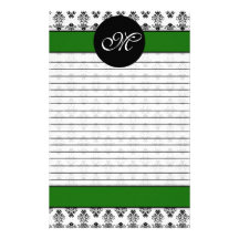 Monogramme vert et blanc de pin personnalisé de da papier à lettre customisable