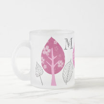 Monogrammed Patterned Pink Trees Leaves Forest Mugs