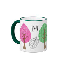 Monogrammed Patterned Trees Leaves Forest Nature Coffee Mugs