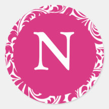 Monogrammes faits sur commande blancs fuchsia de m autocollants ronds