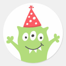 Monstre drôle avec le chapeau de partie adhésifs ronds