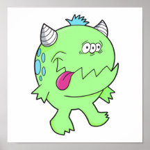monstre vert adorable de chomper de langue poster