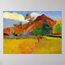 "Montagnes dans la copie du Tahiti" - Paul Gauguin Affiche