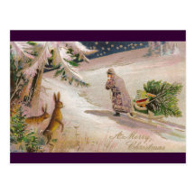 Montre Père Noël de lapins dans le traîneau pourpr Carte Postale