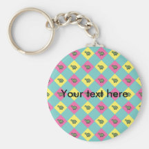 Motif à motifs de losanges de tortue sur le bleu porte-clefs