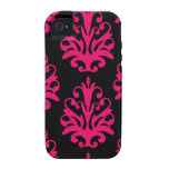 Motif audacieux rose fuchsia noir de damassé coque vibe iPhone 4