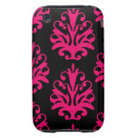 Motif audacieux rose fuchsia noir de damassé étui iPhone 3 tough 