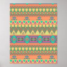 Motif aztèque tribal d'Ikat de zigzag coloré de Ch Posters