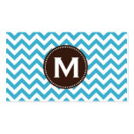 Motif blanc bleu de Chevron de monogramme d'Aqua Carte De Visite
