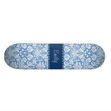 Motif bleu de damassé skateboards cutomisables