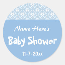 Motif bleu et blanc de damassé, baby shower fait s autocollants