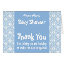 Motif bleu et blanc de damassé, baby shower fait s carte