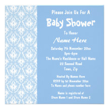Motif bleu et blanc de damassé, baby shower fait s invitation