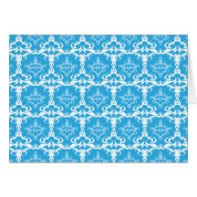 Motif bleu et blanc de damassé carte de vœux