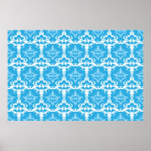 Motif bleu et blanc de damassé posters