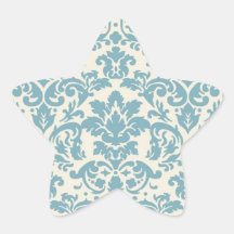 motif bleu et crème de flourish de damassé adhésif