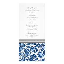 Motif bleu gris de damassé de menu de mariage modèle de double carte