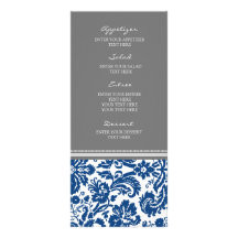 Motif bleu gris de damassé de menu de mariage double carte