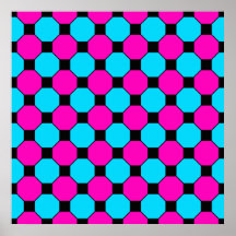 Motif bleu turquoise d'hexagones de carrés noirs d posters