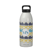 Motif bleu turquoise jaune de coeur bouteille d'eau réutilisable