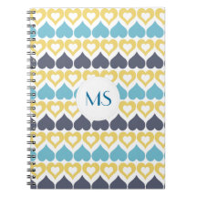 Motif bleu turquoise jaune de coeur carnet