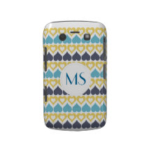 Motif bleu turquoise jaune de coeur coque blackberry bold