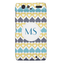 Motif bleu turquoise jaune de coeur coque droid RAZR