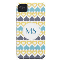 Motif bleu turquoise jaune de coeur coque Case-Mate iPhone 4