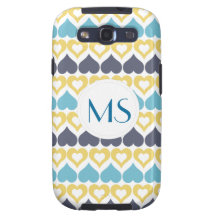 Motif bleu turquoise jaune de coeur étui samsung galaxy s3