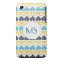 Motif bleu turquoise jaune de coeur coque iPhone 3