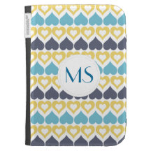 Motif bleu turquoise jaune de coeur coques kindle