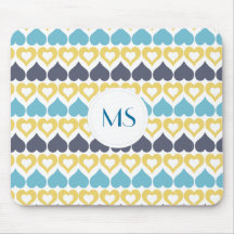Motif bleu turquoise jaune de coeur tapis de souris