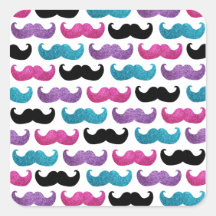 Motif bling coloré de moustache (scintillement de  autocollants carrés