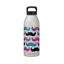 Motif bling coloré de moustache (scintillement de  bouteille d'eau réutilisable