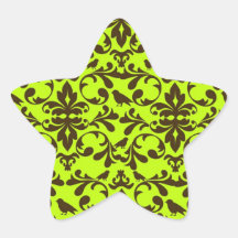 motif brun de damassé de vert d'oiseau et de chaux autocollant en étoile